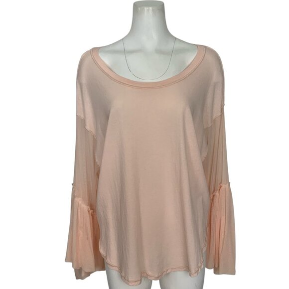 Free People Still Got It Tee Top S Pink Sheer Bell Sleeve Oversized Scoop Neck - Picture 1 of 12